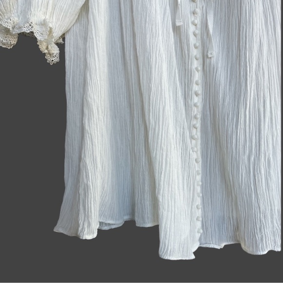 DOEN White Lightweight Square Neck Button Down Lace Puff Sleeve Anneth Blouse M - Picture 11 of 17